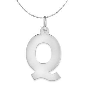 Silver Amanda Collection Medium Block Style Initial Q Necklace - 18 In